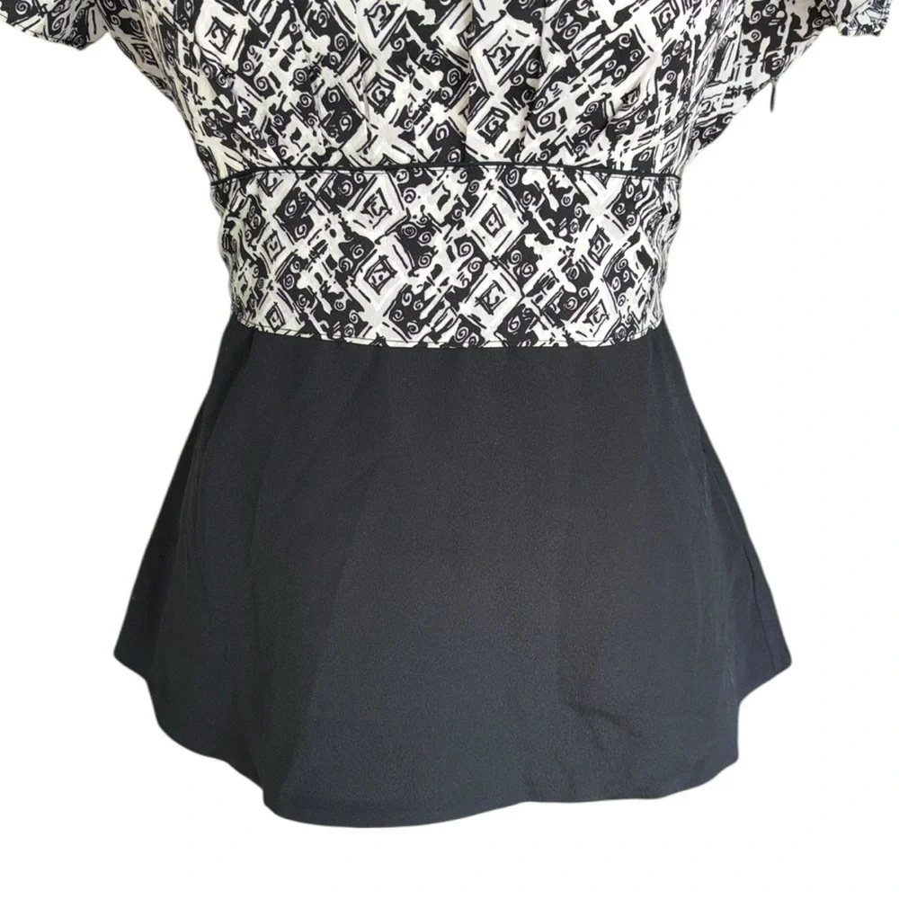 LN Anthropologie Girls From Savoy Black & White Bow Tie Back Peplum Blouse - 4